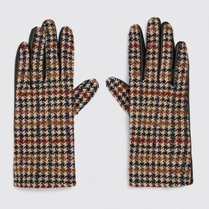 Zara Combined Faux Leather Houndstooth Gloves